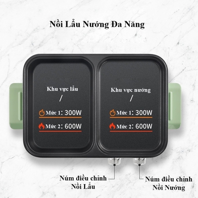 Bếp lẩu nướng đa năng 2 ngăn mini
