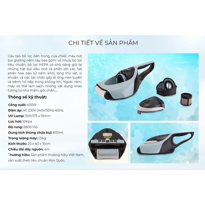 Máy hút bụi giường nệm UV Keina