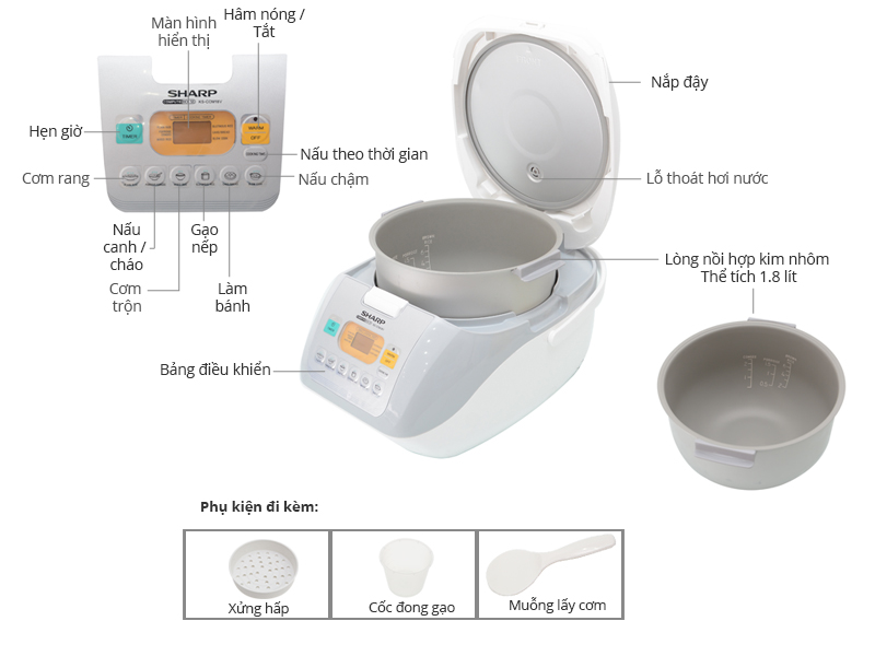 Nồi cơm điện Sharp KS-COM18V-W