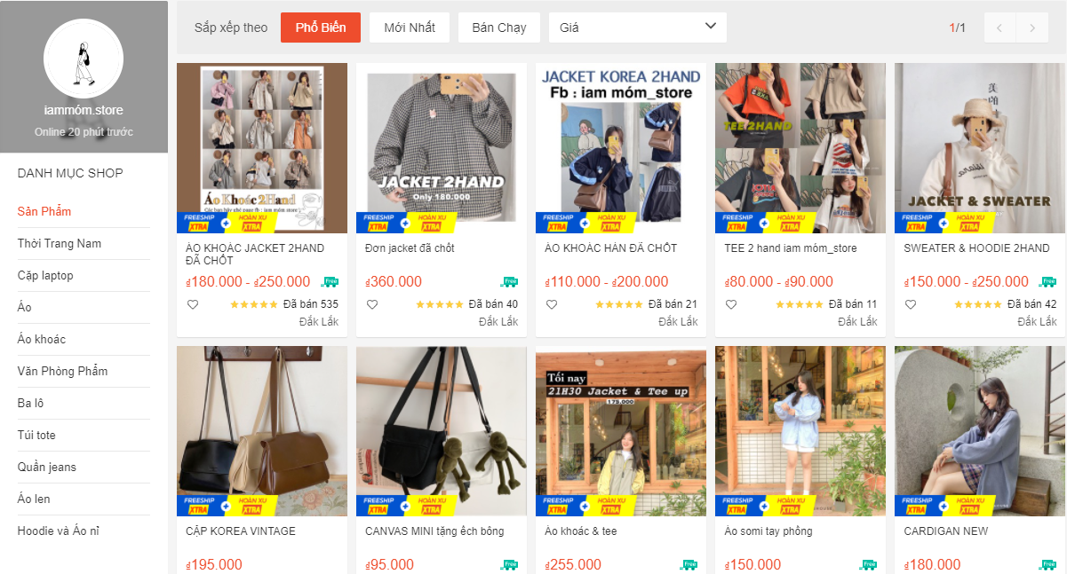 shop bán đồ 2hand trên Shopee