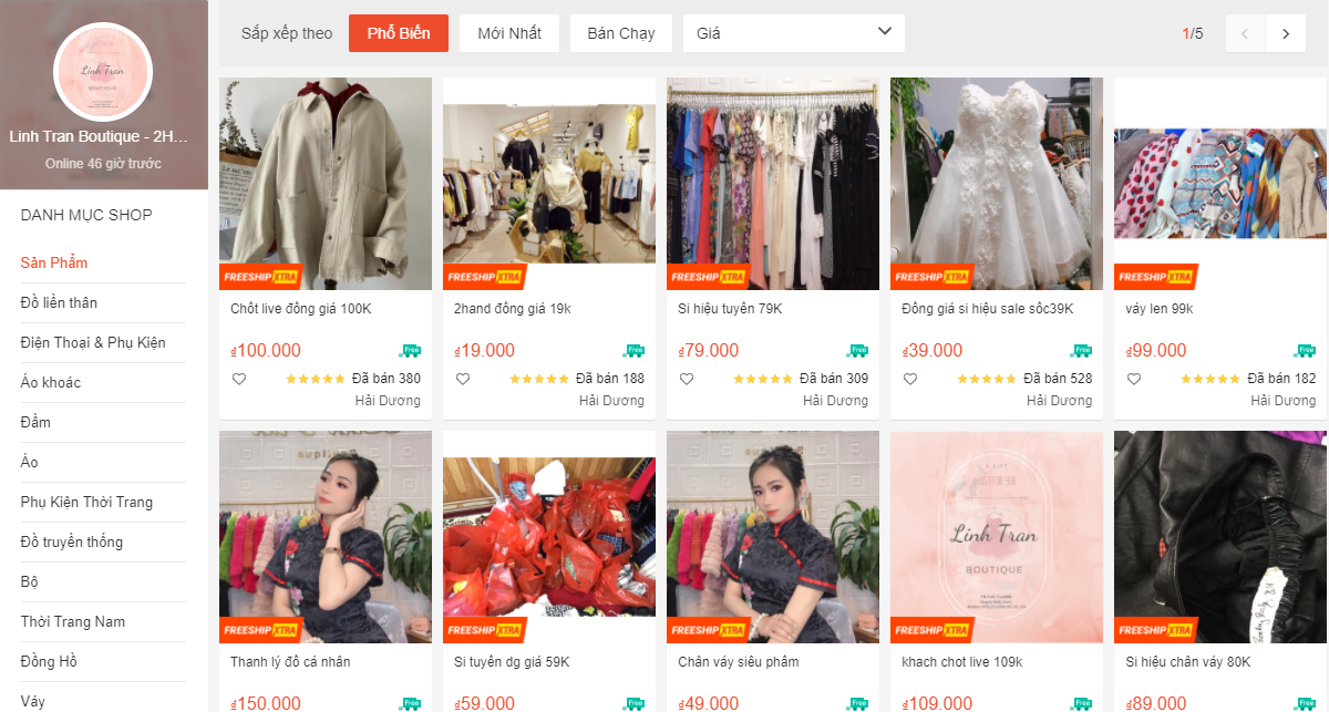 shop bán đồ 2hand trên Shopee