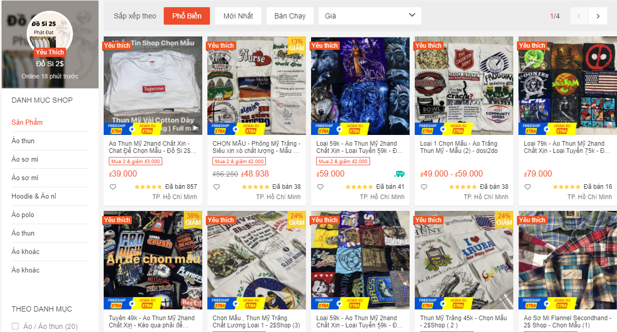 shop bán đồ 2hand trên Shopee