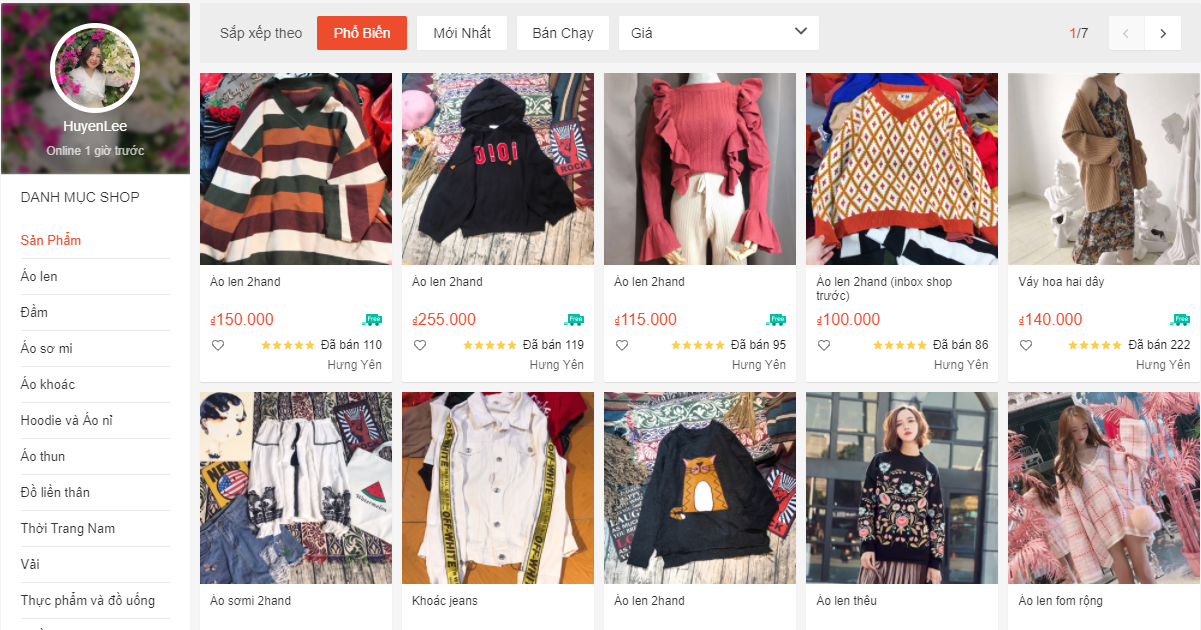shop bán đồ 2hand trên Shopee