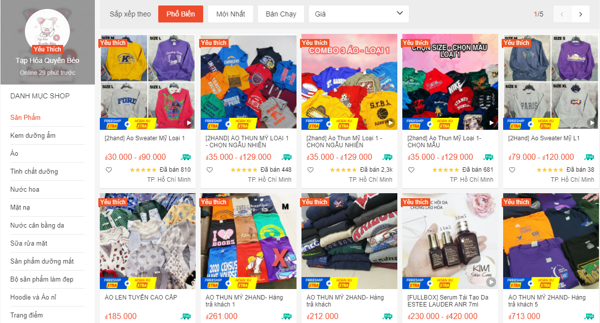 shop bán đồ 2hand trên Shopee