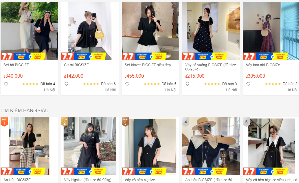 shop bán đồ big size trên Shopee