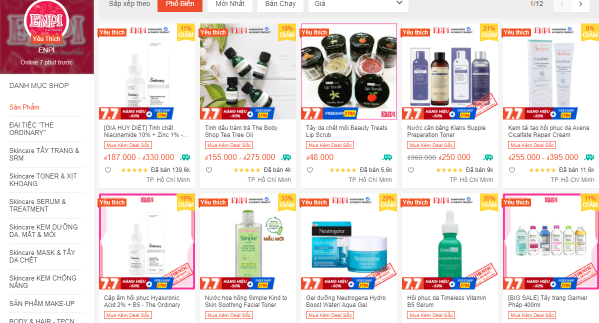shop bán đồ skincare uy tín trên shopee
