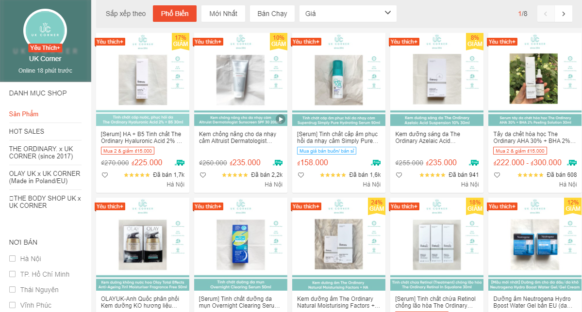 shop bán đồ skincare uy tín trên shopee