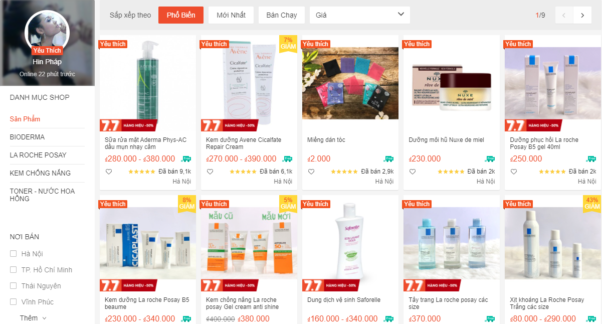 shop bán đồ skincare uy tín trên Shopee