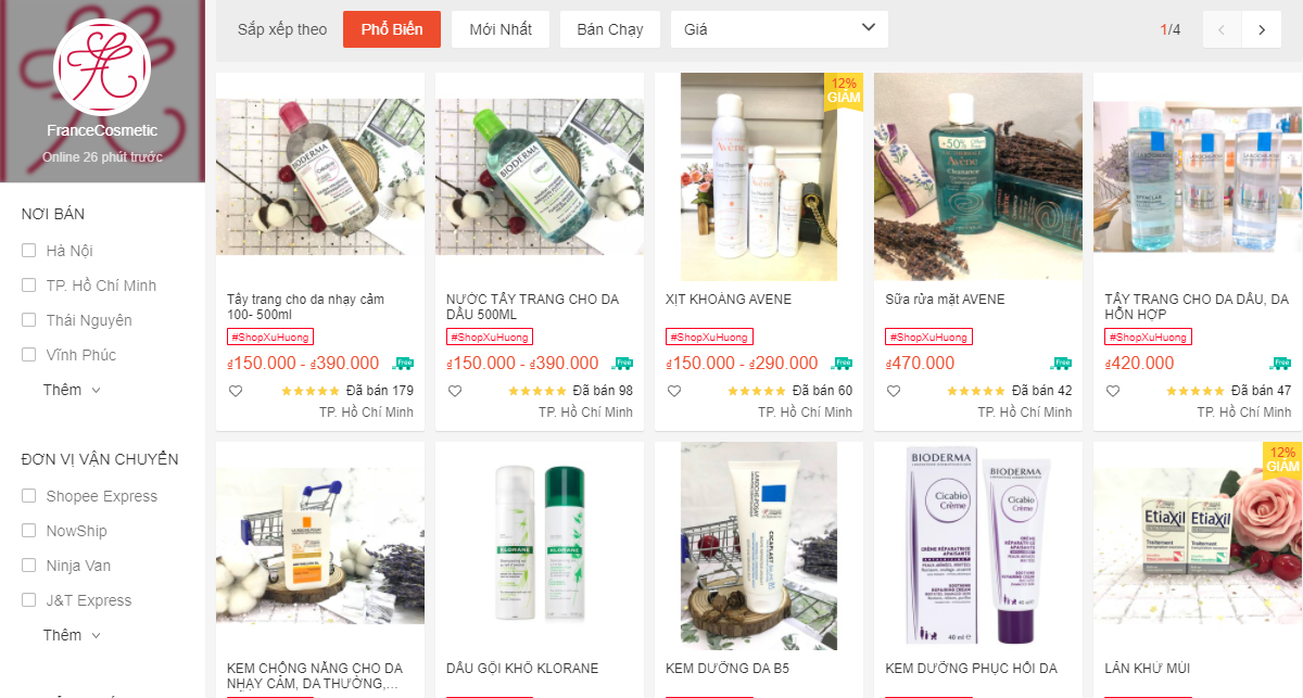 shop bán đồ skincare uy tín trên Shopee