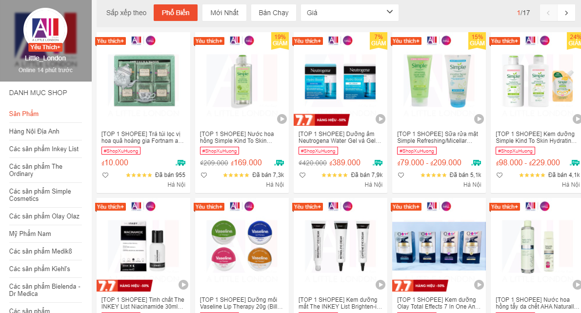 shop bán đồ skincare uy tín trên Shopee