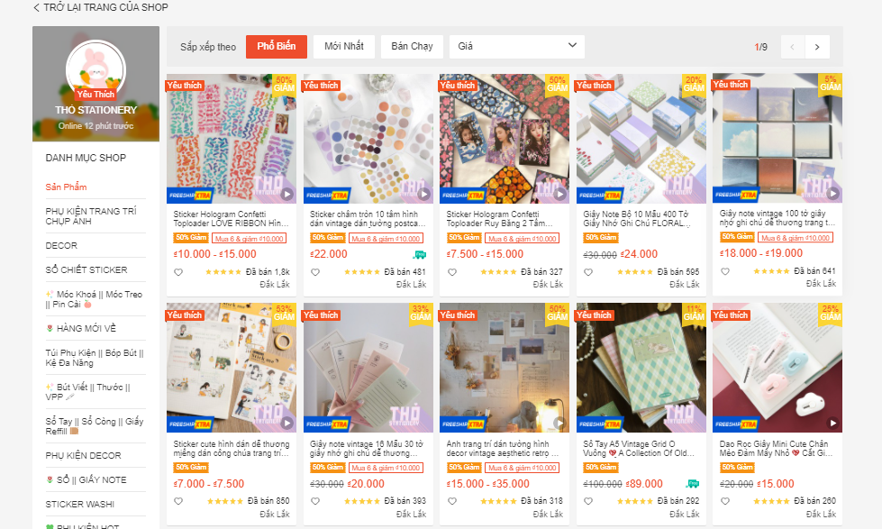những shop bán đồ cute trên shopee