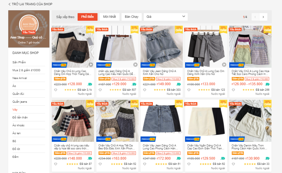 shop bán chân váy đẹp trên shopee