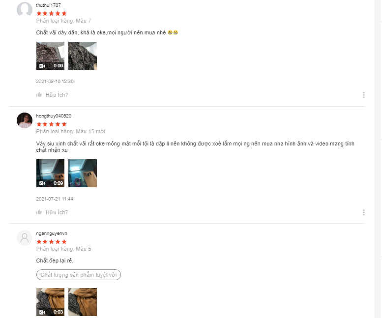 Đánh giá của người mua hàng tại shop