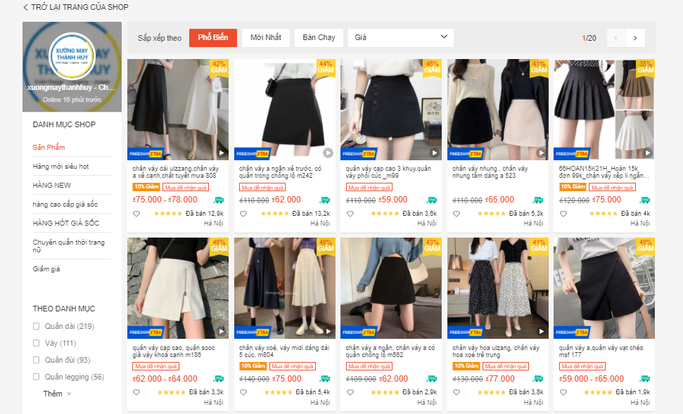 shop bán chân váy đẹp trên shopee