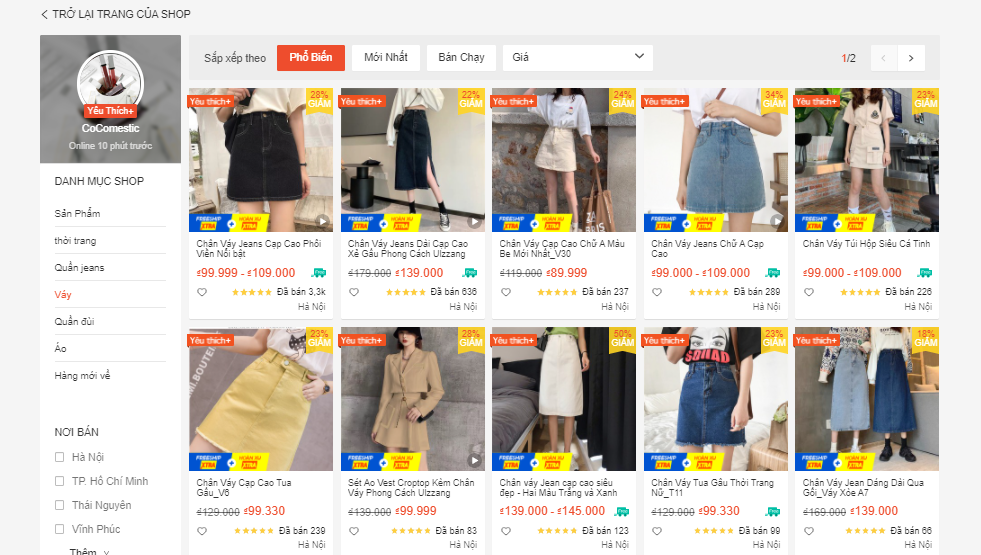 shop bán chân váy đẹp trên shopee