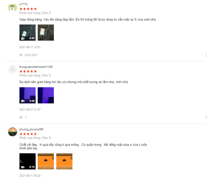 Đánh giá của người mua hàng tại shop