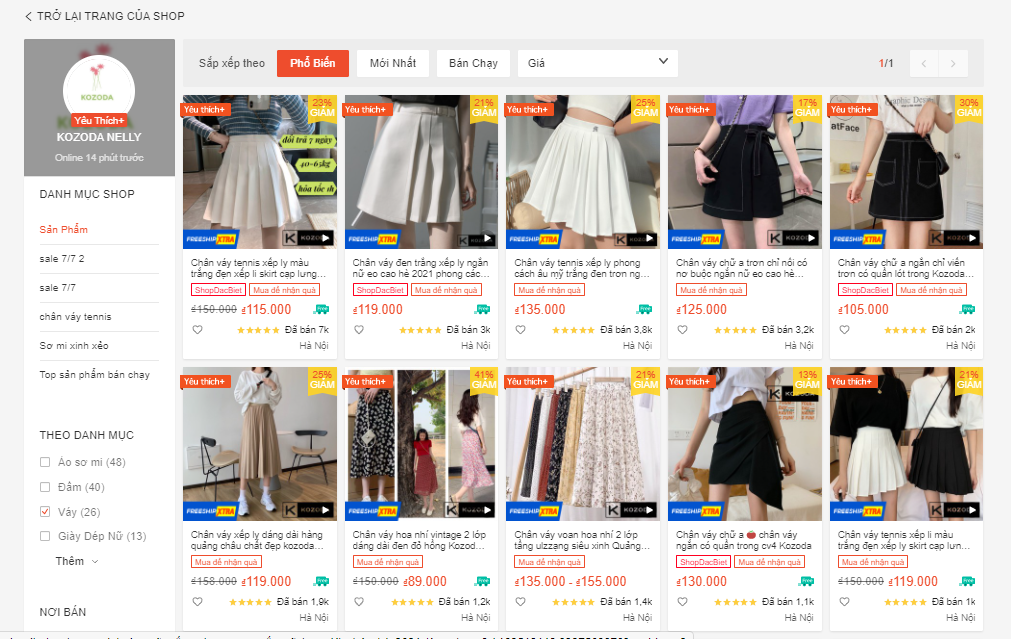 shop bán chân váy đẹp trên shopee