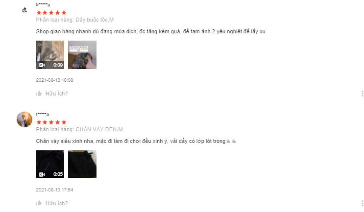 Đánh giá của người mua hàng tại shop