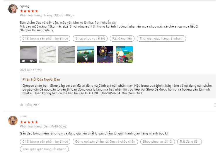Đánh giá của người mua hàng tại shop