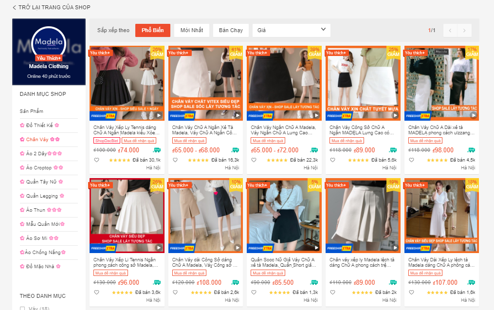 shop bán chân váy đẹp trên shopee