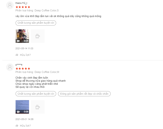 Đánh giá của người mua hàng tại shop