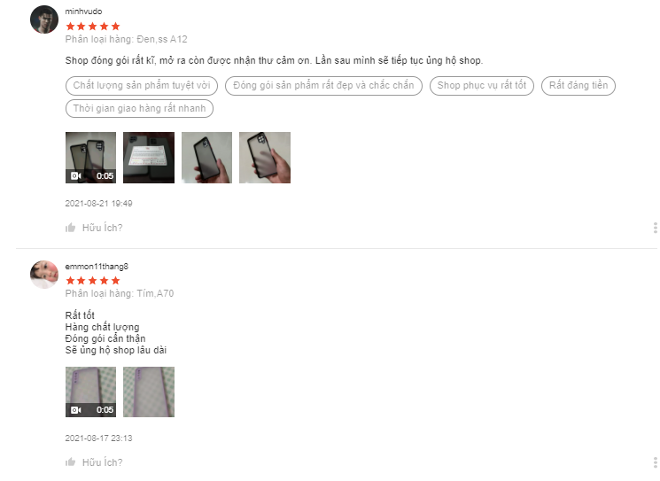 đánh giá của khách hàng những shop bán ốp lưng đẹp trên shopee