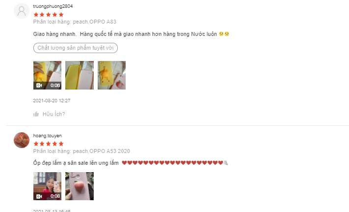 đánh giá của khách hàng những shop bán ốp lưng đẹp trên shopee