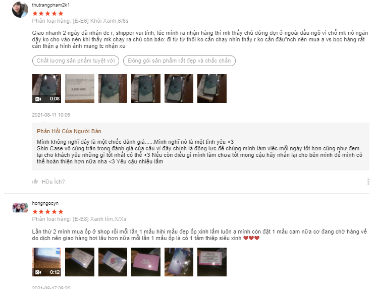 đánh giá của khách hàng những shop bán ốp lưng đẹp trên shopee