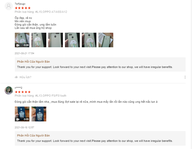 đánh giá của khách hàng những shop bán ốp lưng đẹp trên shopee