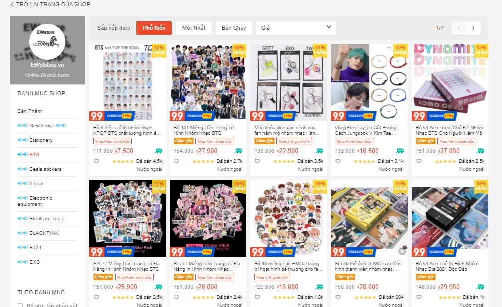 shop bán đồ bts trên shopee
