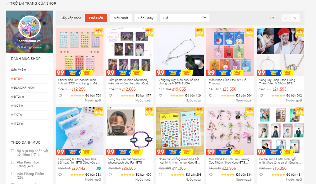 shop bán đồ bts trên shopee