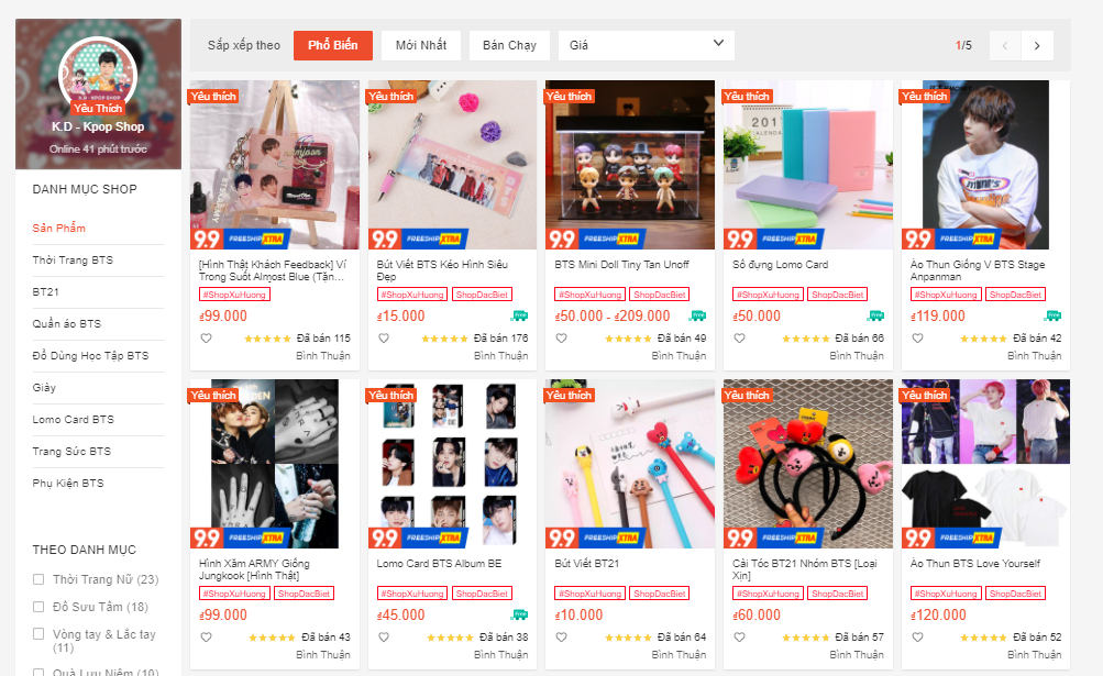 shop bán đồ bts trên shopee