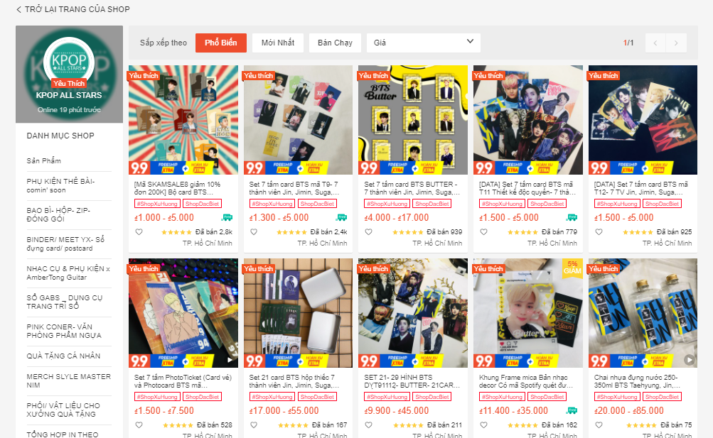 shop bán đồ bts trên shopee