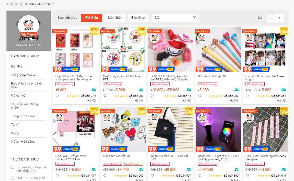 shop bán đồ bts trên shopee