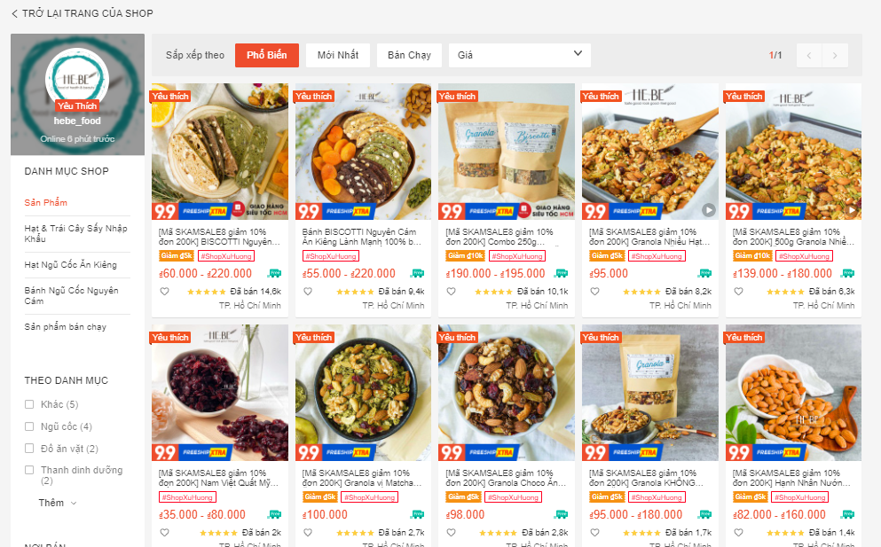 shop bán đồ ăn kiêng trên shopee