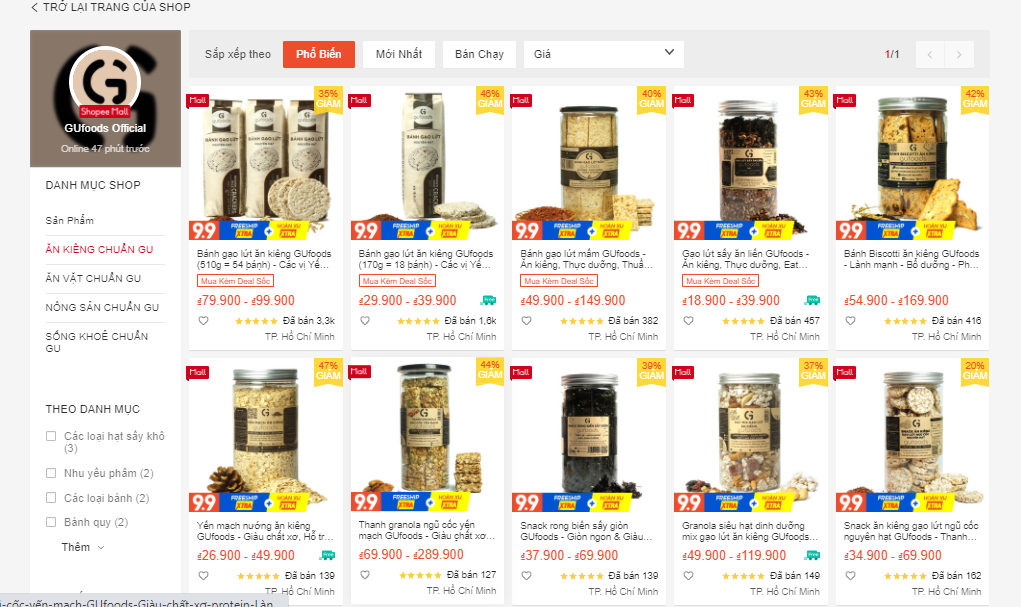 shop bán đồ ăn kiêng trên shopee
