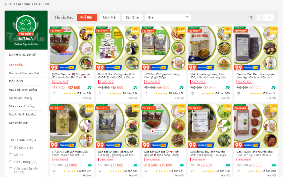 shop bán đồ ăn kiêng trên shopee