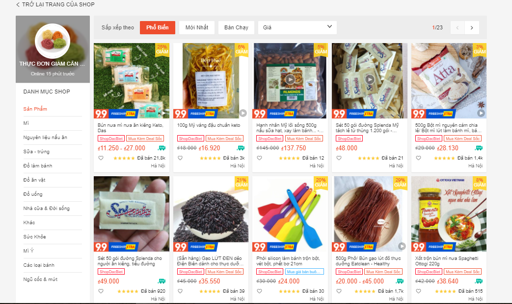 shop bán đồ ăn kiêng trên shopee