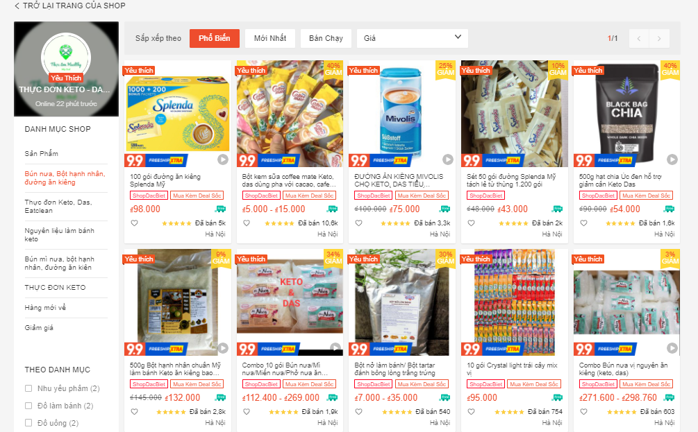 shop bán đồ ăn kiêng trên shopee