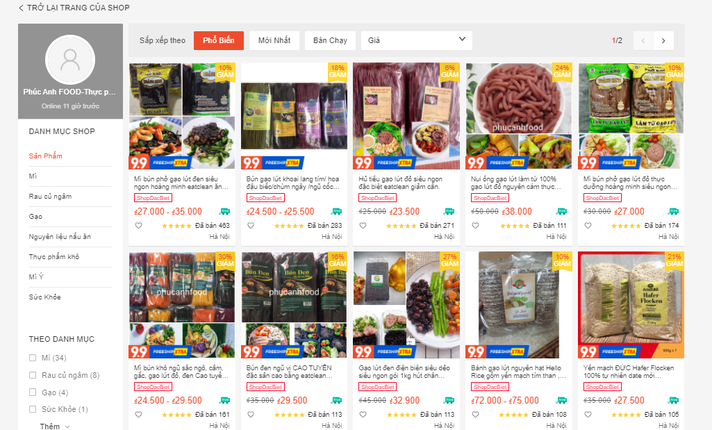 shop bán đồ ăn kiêng trên shopee