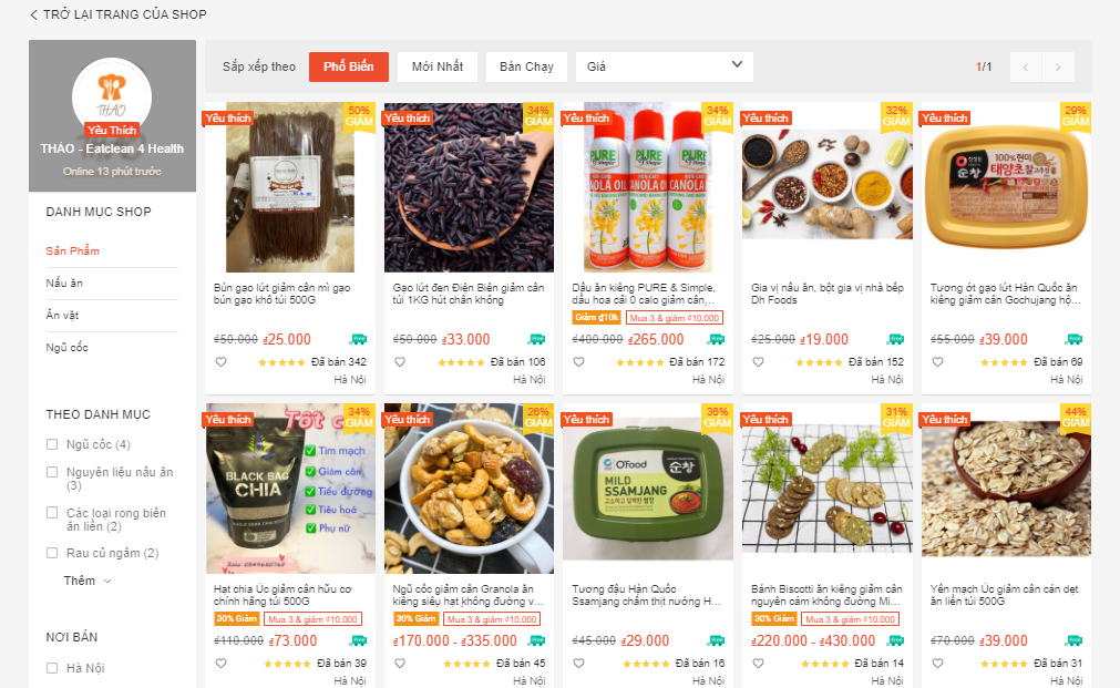 shop bán đồ ăn kiêng trên shopee