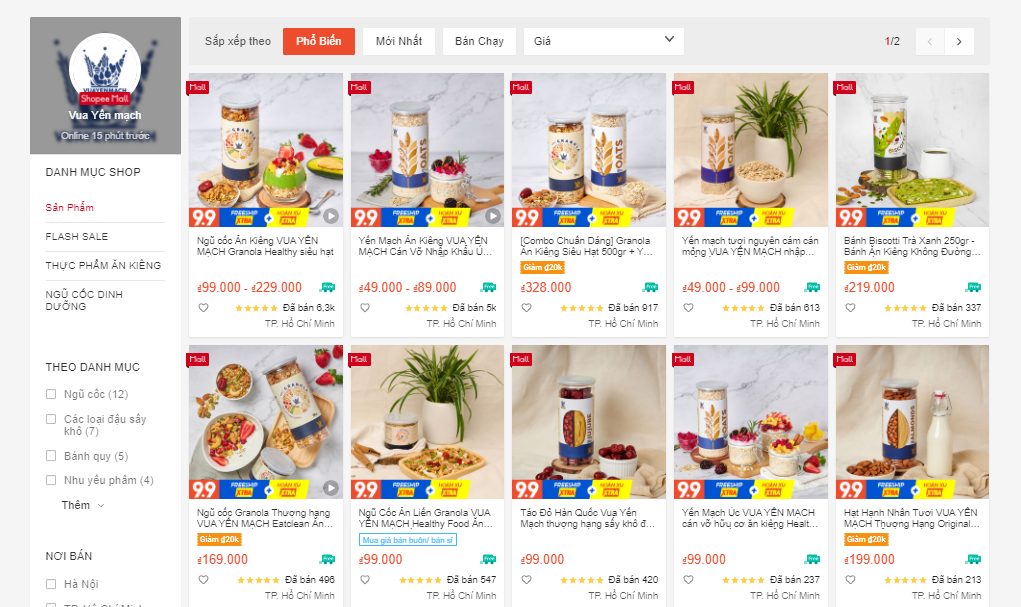 shop bán đồ ăn healthy trên shopee