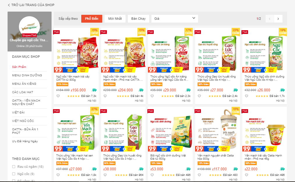 shop bán đồ ăn healthy trên shopee