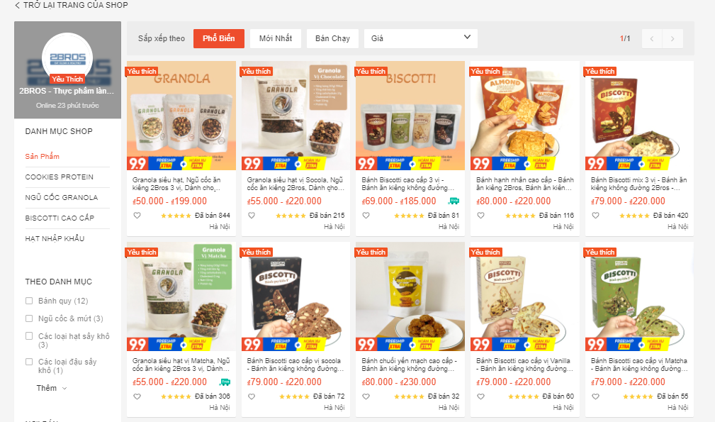 shop bán đồ ăn healthy trên shopee