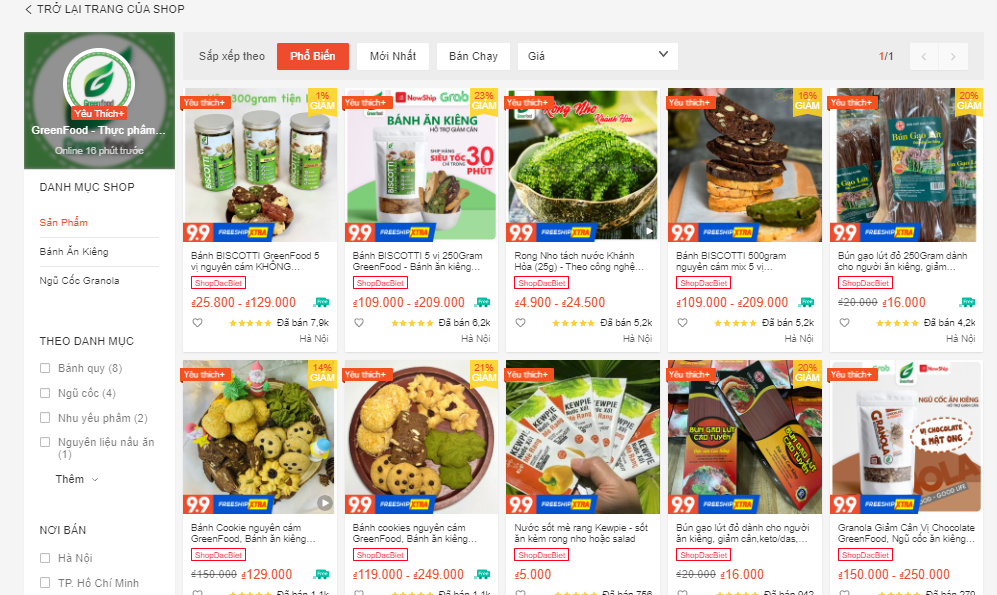 shop bán đồ ăn healthy trên shopee
