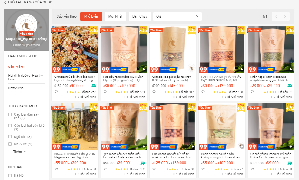 shop bán đồ ăn healthy trên shopee