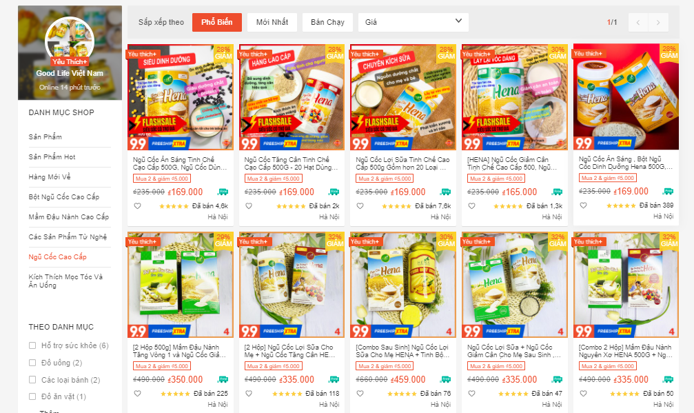 shop bán đồ ăn healthy trên shopee