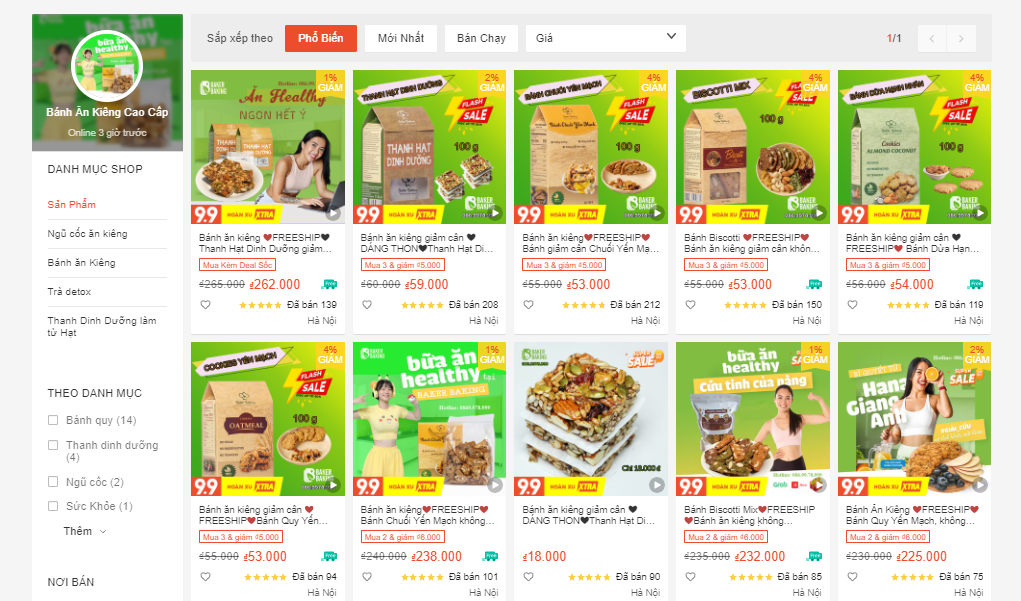 shop bán đồ ăn healthy trên shopee