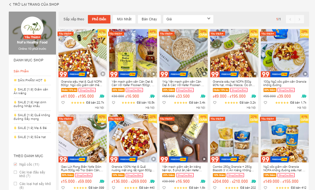 shop bán đồ ăn healthy trên shopee