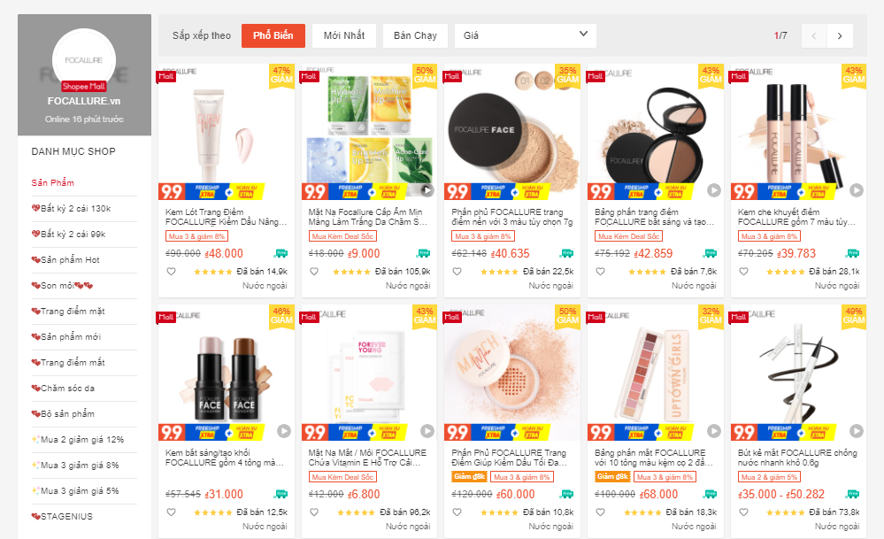 shop bán mỹ phẩm auth trên shopee
